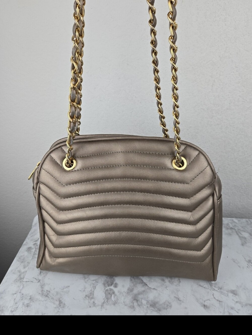 Worthington Metallic Quilted Chain-Handle Shoulder Bag - Taupe